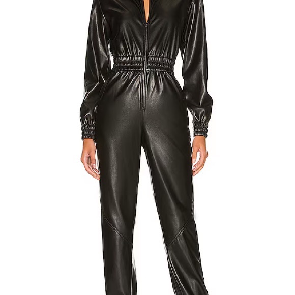 Alice + Olivia Faux Vegan Leather Jumpsuit - Levi